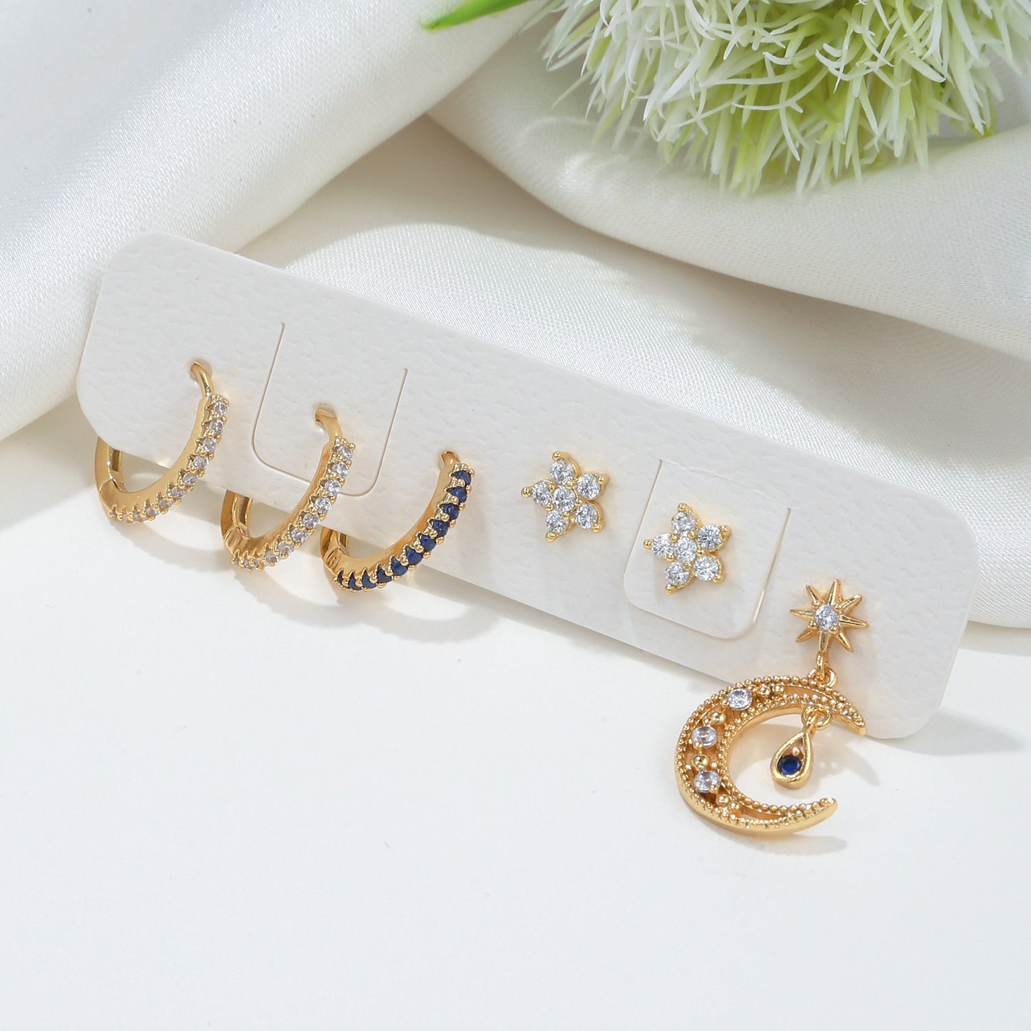 Boucles d'oreilles Jardin fleuri et Lune - Set floral
