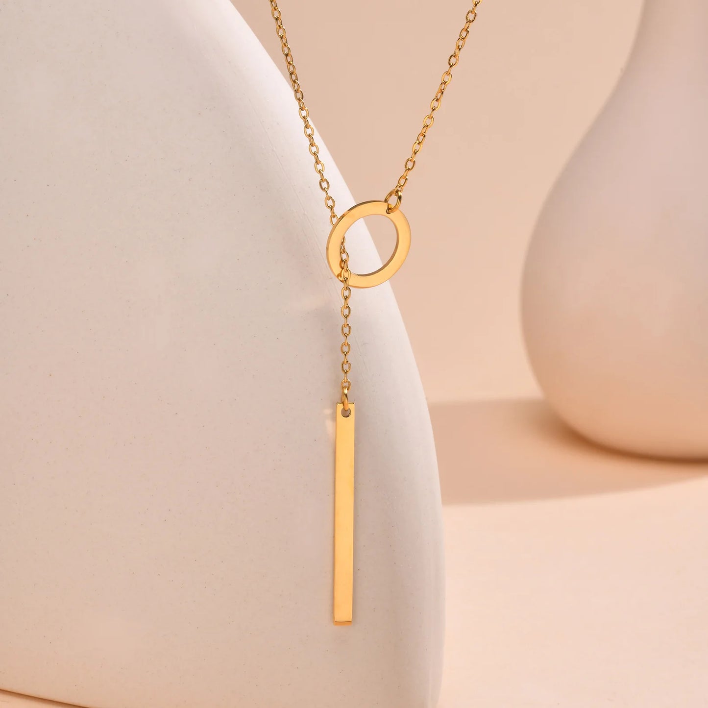 Drop Y Lariat Necklace with Bar Pendant, Stainless Steel Long Chain, Womens Necklaces Trendy