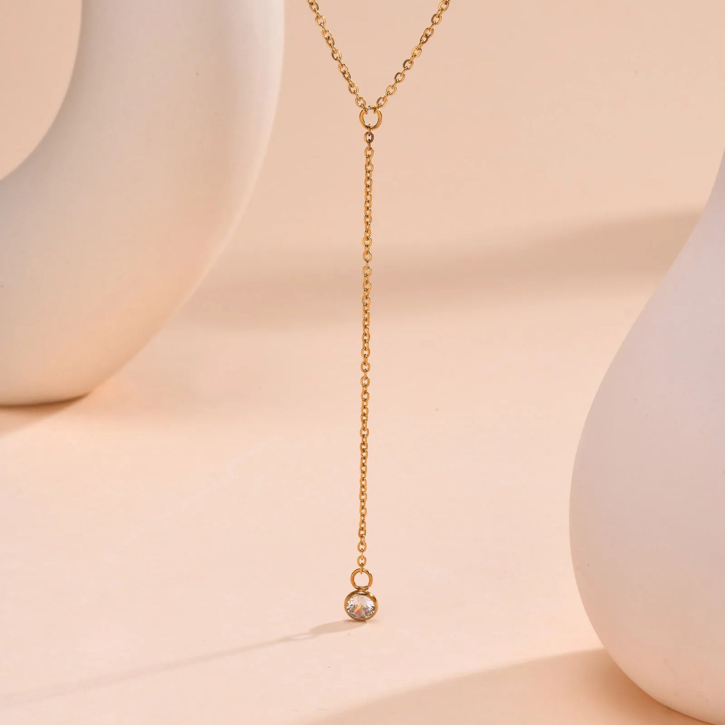 Drop Y Lariat Necklace with Bar Pendant, Stainless Steel Long Chain, Womens Necklaces Trendy