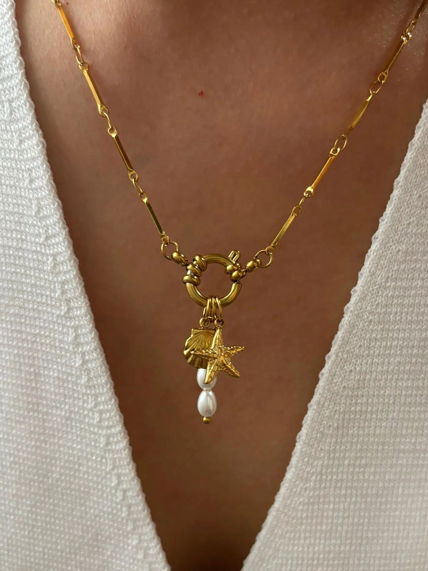Jewelry Trends 2025 Imitation Pearl Sea Star Shell Stainless Steel Women'S Pendant Choker Necklaces Beach Accessories