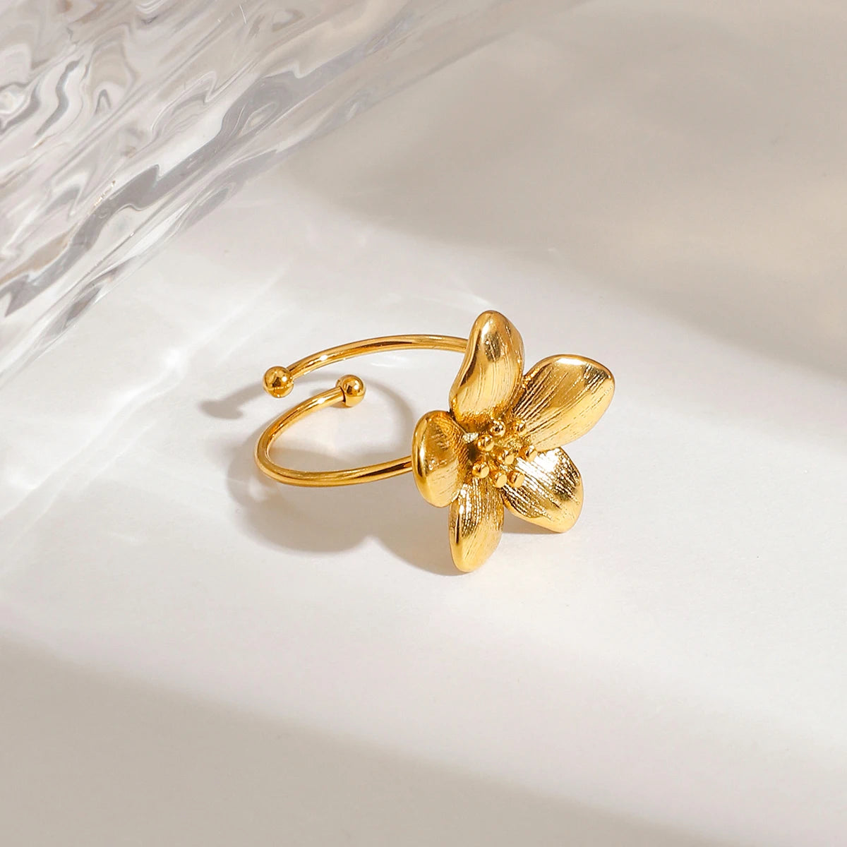 Youthway Trendy Stainless Steel Flower Open Ring Accessories for Women Casting Fashion Charm Finger Jewelry Gift