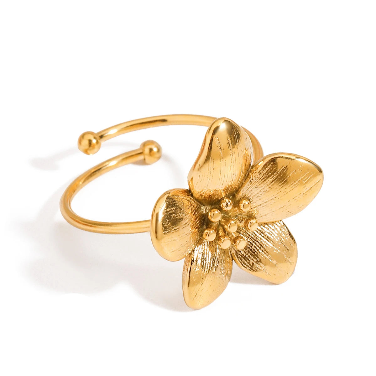 Youthway Trendy Stainless Steel Flower Open Ring Accessories for Women Casting Fashion Charm Finger Jewelry Gift