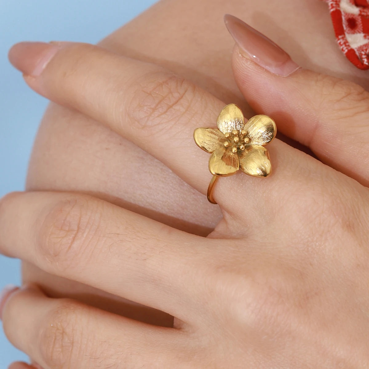 Youthway Trendy Stainless Steel Flower Open Ring Accessories for Women Casting Fashion Charm Finger Jewelry Gift
