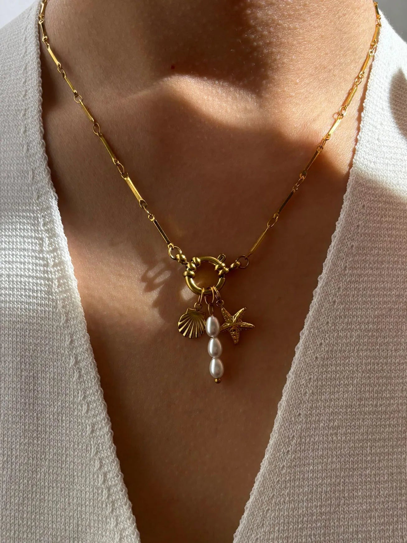 Jewelry Trends 2025 Imitation Pearl Sea Star Shell Stainless Steel Women'S Pendant Choker Necklaces Beach Accessories
