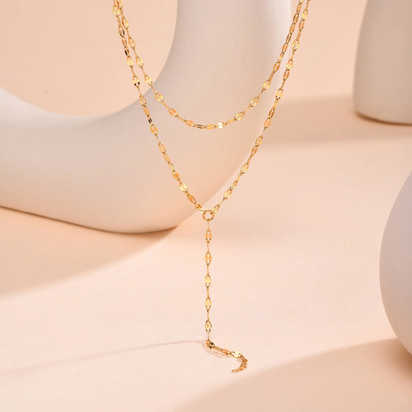 Drop Y Lariat Necklace with Bar Pendant, Stainless Steel Long Chain, Womens Necklaces Trendy