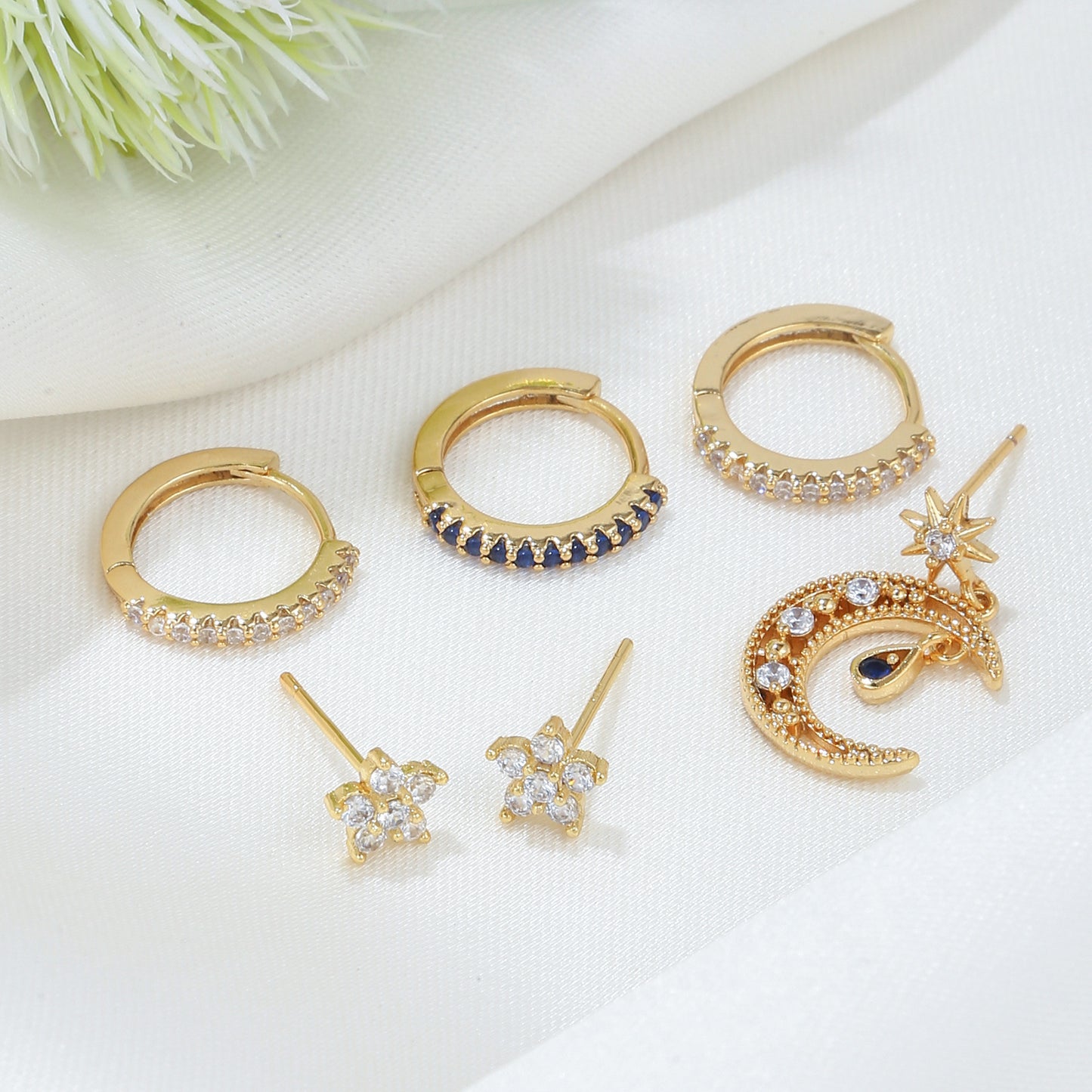 Boucles d'oreilles Jardin fleuri et Lune - Set floral