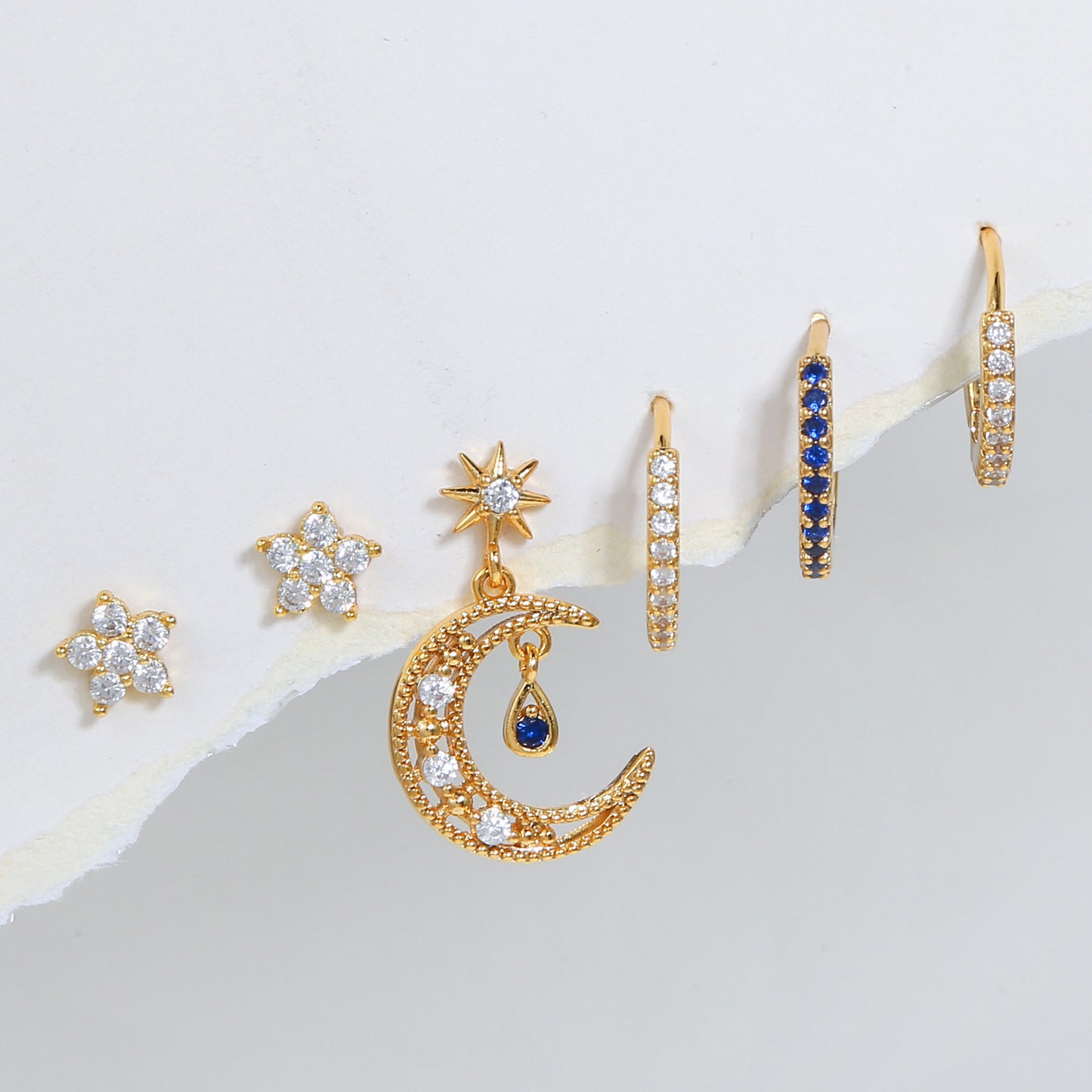 Boucles d'oreilles Jardin fleuri et Lune - Set floral