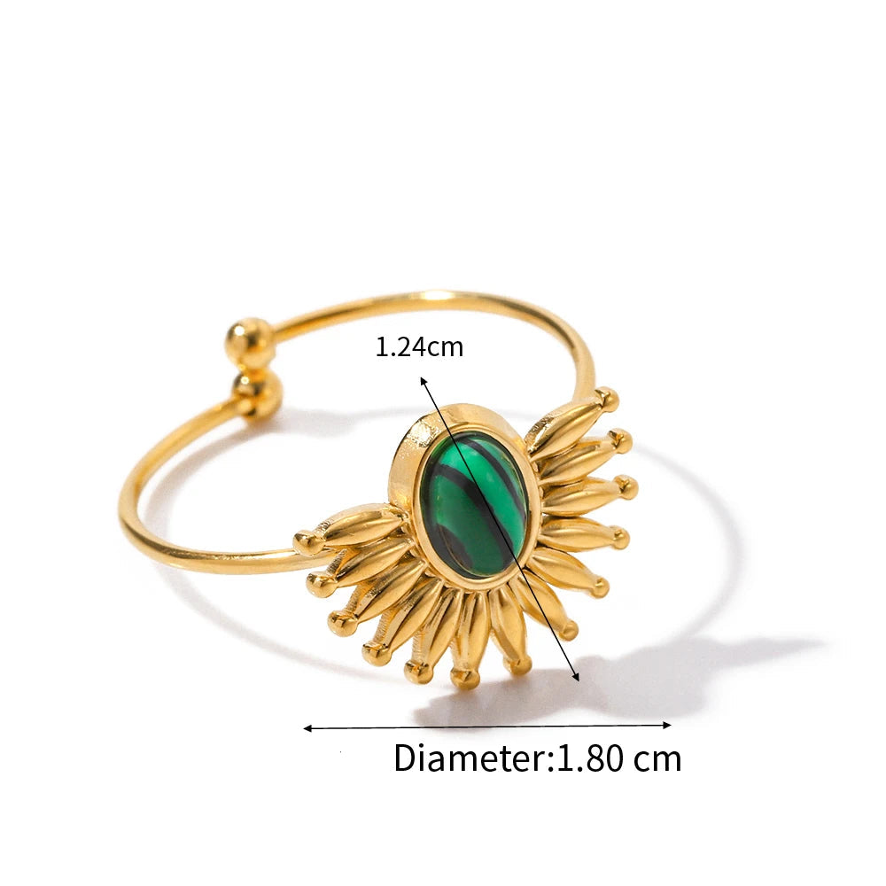 Youthway Vintage Lapis Stainless Steel Metal Golden Open Ring High Quality Charm Texture Stylish Golden Jewelry Women