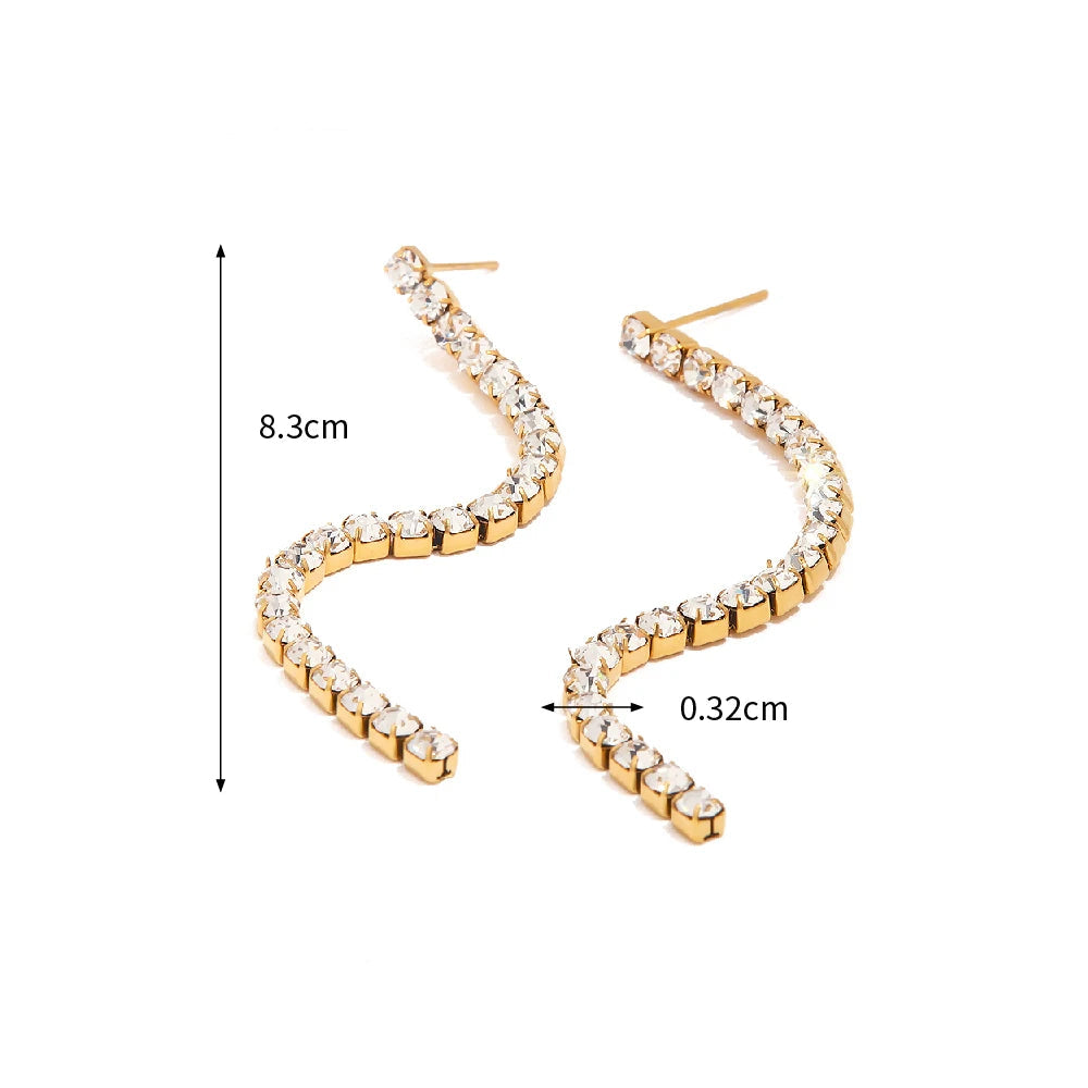 Delicate Simple Shiny White Cubic Zirconia Tassel Dangle Earrings 18K PVD Plated Statement Europe Jewelry Women