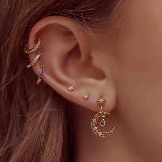 Boucles d'oreilles Jardin fleuri et Lune - Set floral