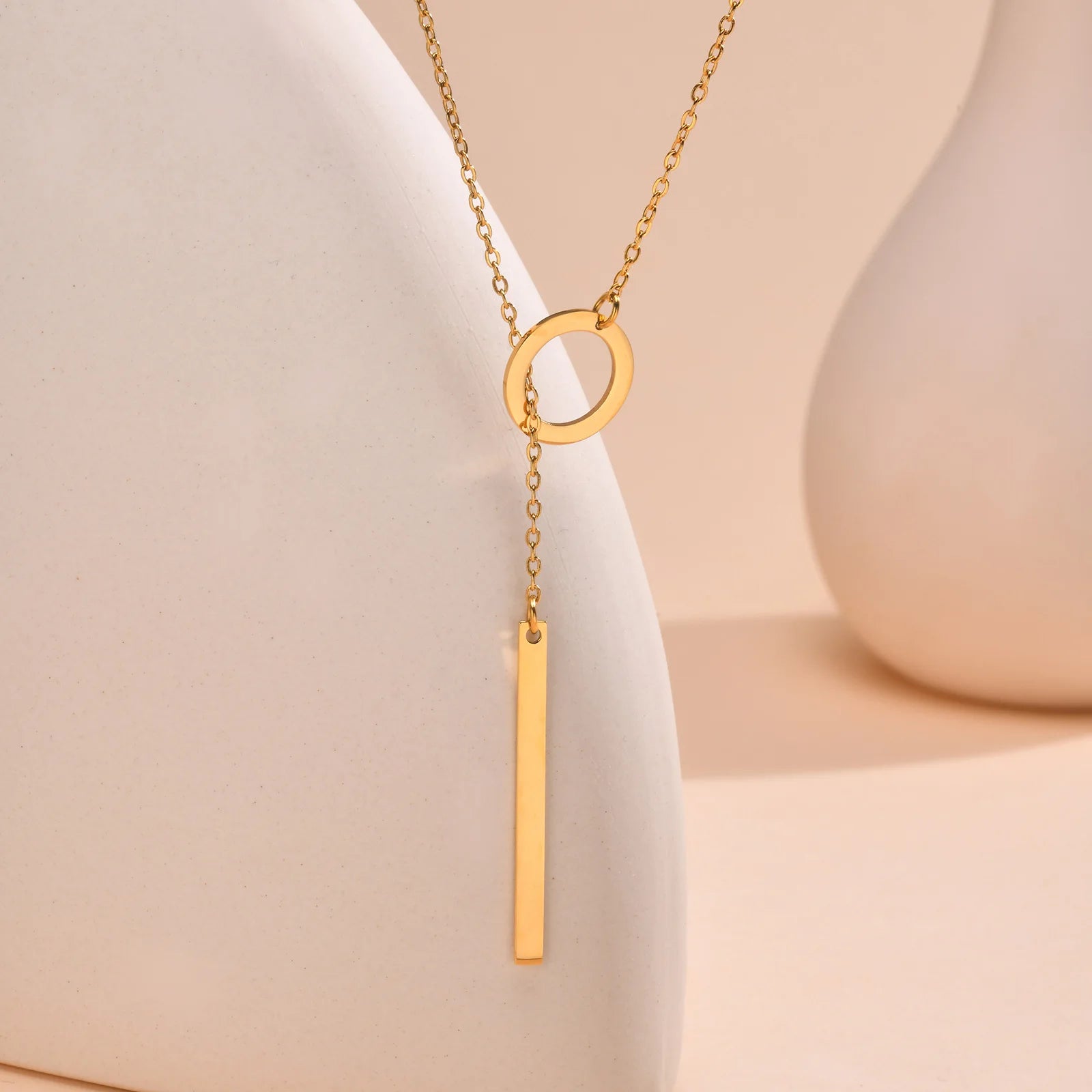 Drop Y Lariat Necklace with Bar Pendant, Stainless Steel Long Chain, Womens Necklaces Trendy