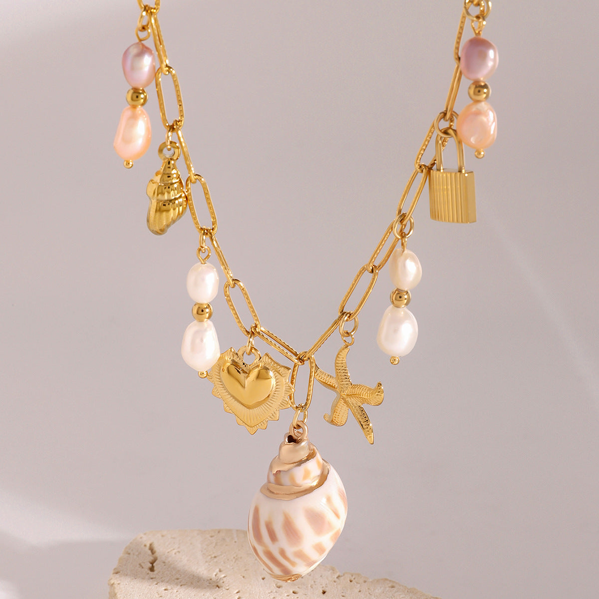 Collier Douceur marine - Perle & coquillages