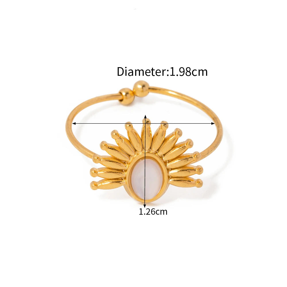 Youthway Vintage Lapis Stainless Steel Metal Golden Open Ring High Quality Charm Texture Stylish Golden Jewelry Women