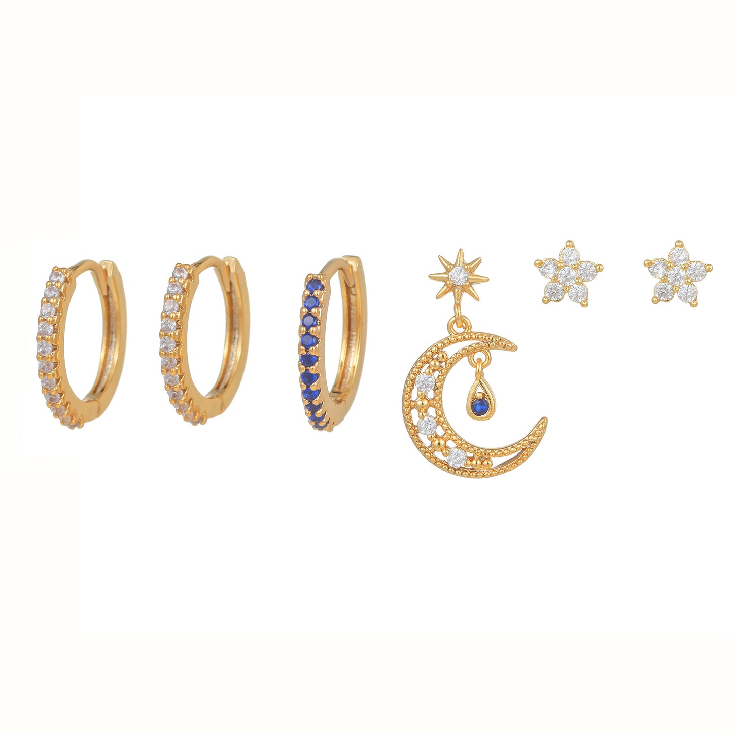 Boucles d'oreilles Jardin fleuri et Lune - Set floral