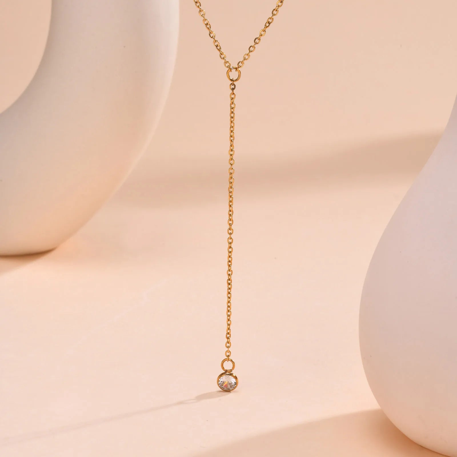 Drop Y Lariat Necklace with Bar Pendant, Stainless Steel Long Chain, Womens Necklaces Trendy