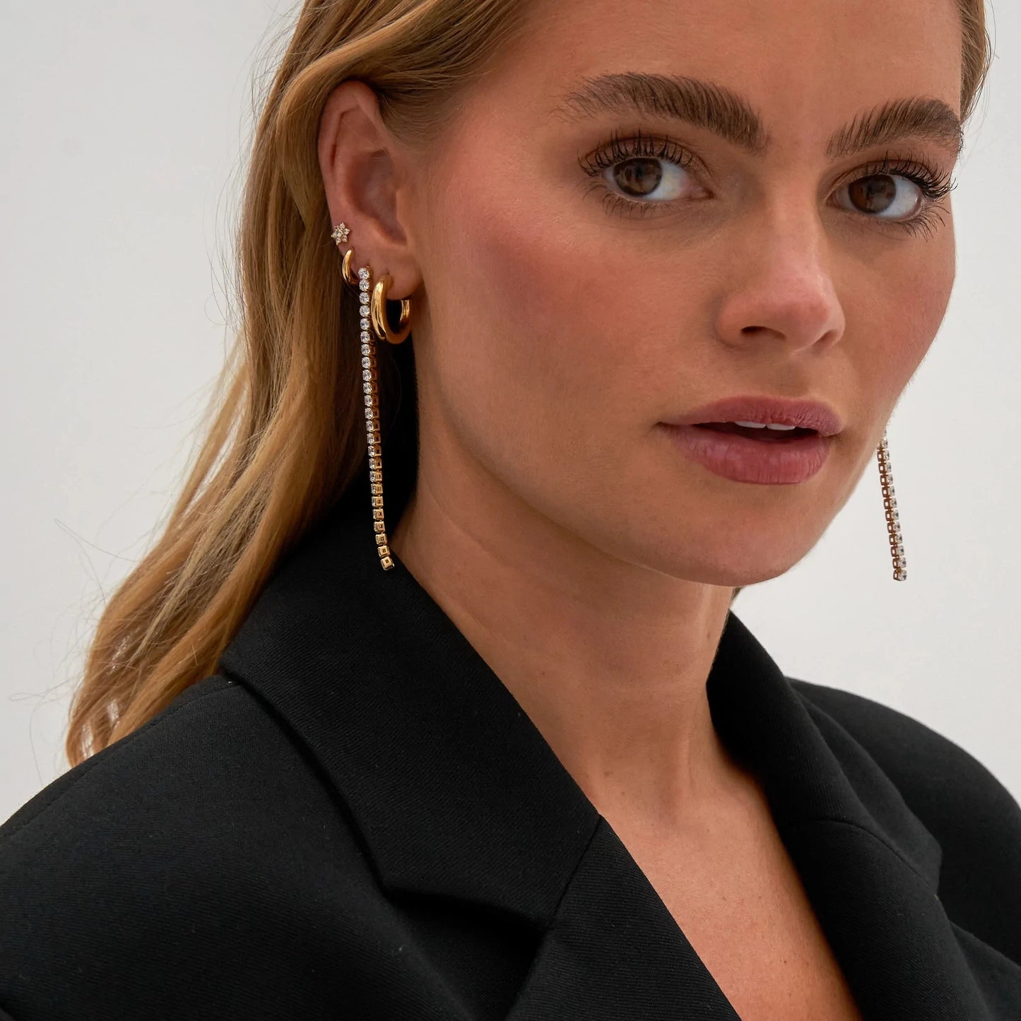 Delicate Simple Shiny White Cubic Zirconia Tassel Dangle Earrings 18K PVD Plated Statement Europe Jewelry Women