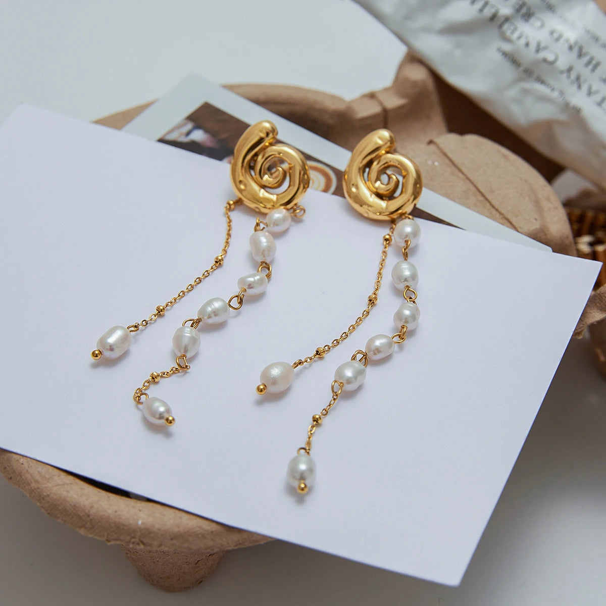 Freshwater Pearls Tassel Long Hanging Drop Earrings Stainless Steel Ears Jewelry Summer Ocean Style Dangle Earrings