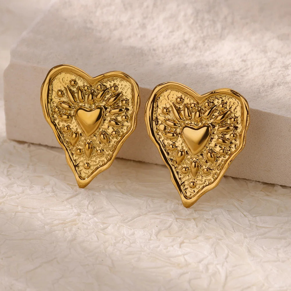 Boucles d’oreilles Cœur doré – Texture irrégulière
