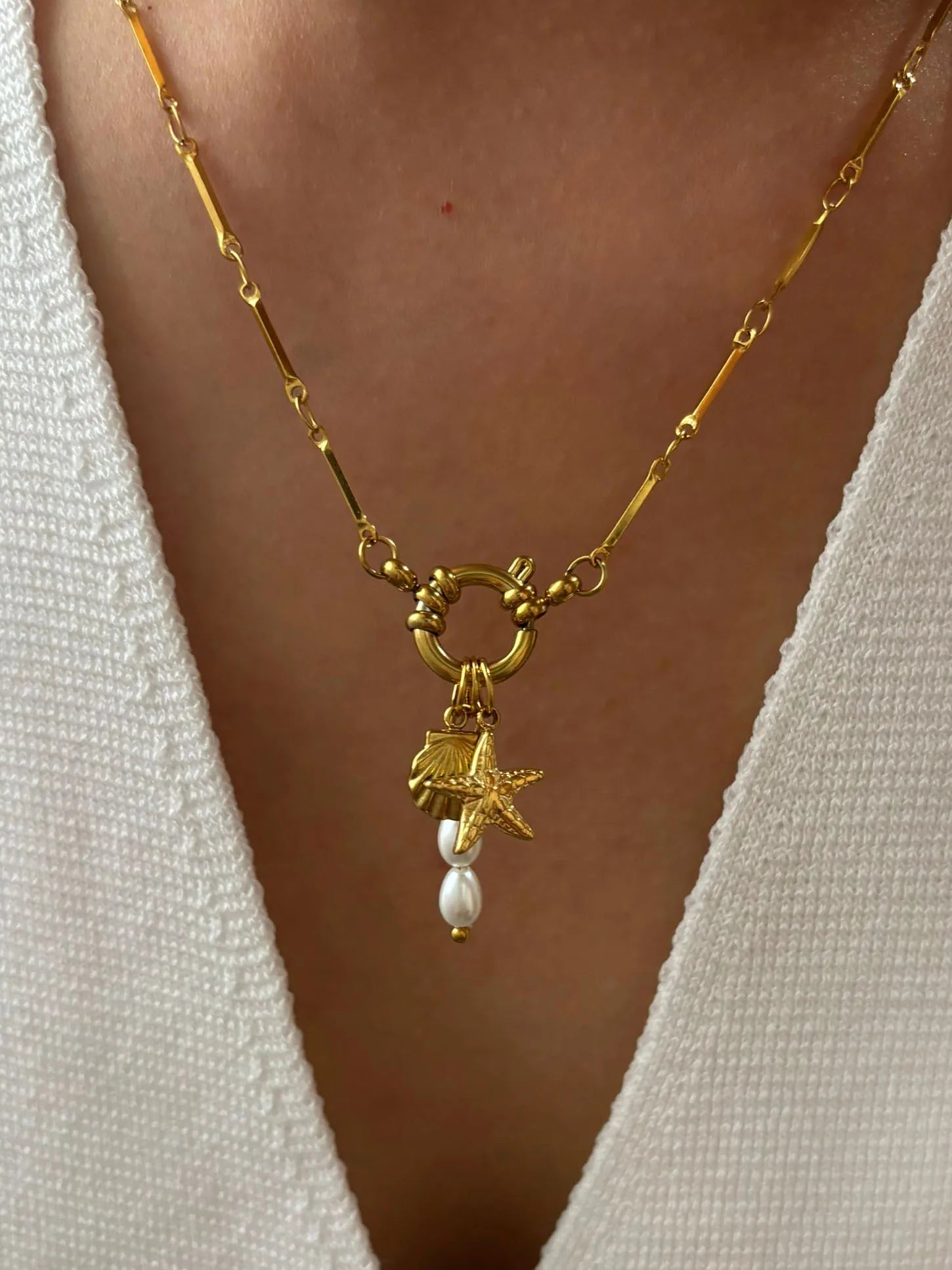 Jewelry Trends 2025 Imitation Pearl Sea Star Shell Stainless Steel Women'S Pendant Choker Necklaces Beach Accessories