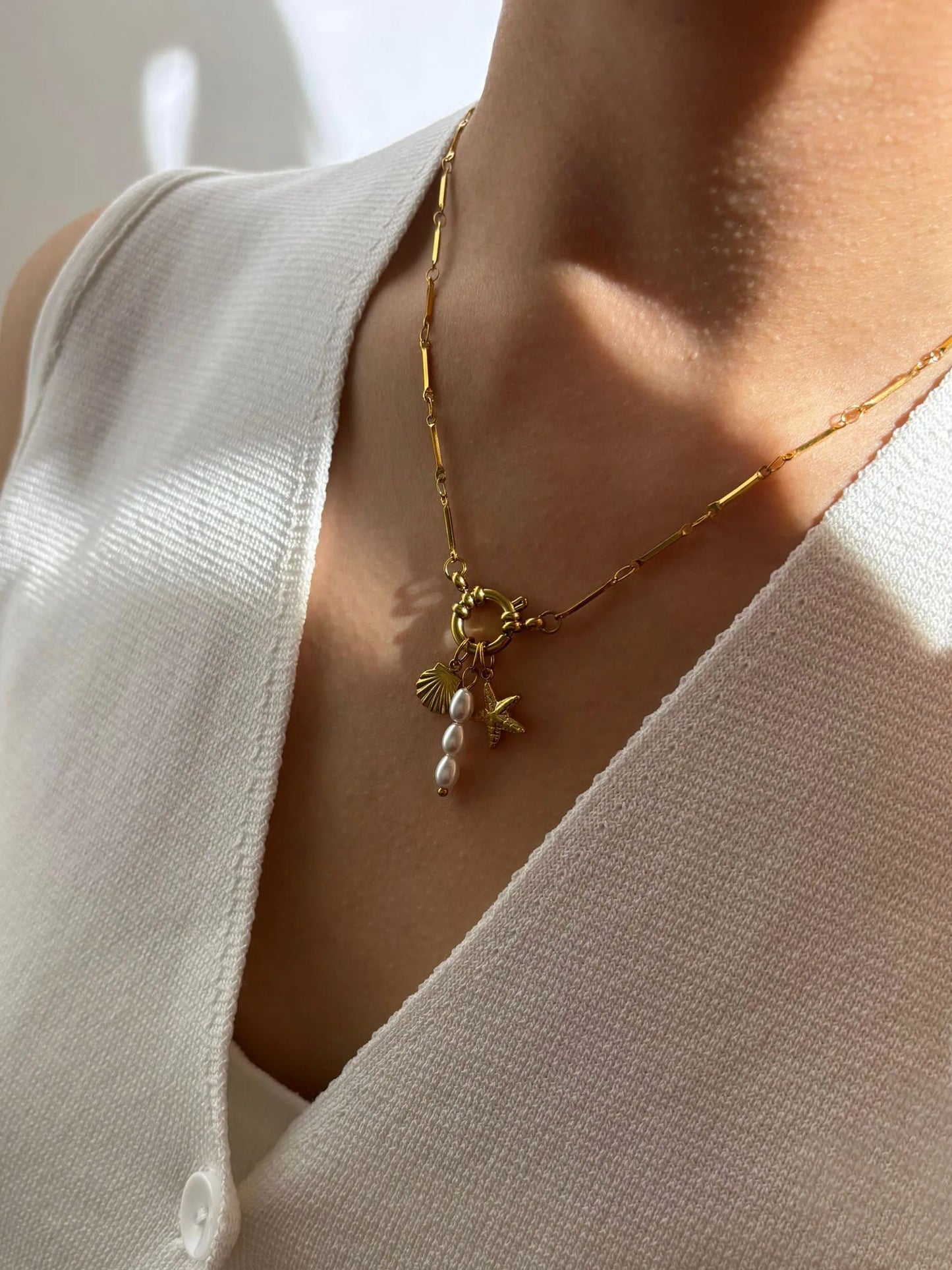 Jewelry Trends 2025 Imitation Pearl Sea Star Shell Stainless Steel Women'S Pendant Choker Necklaces Beach Accessories