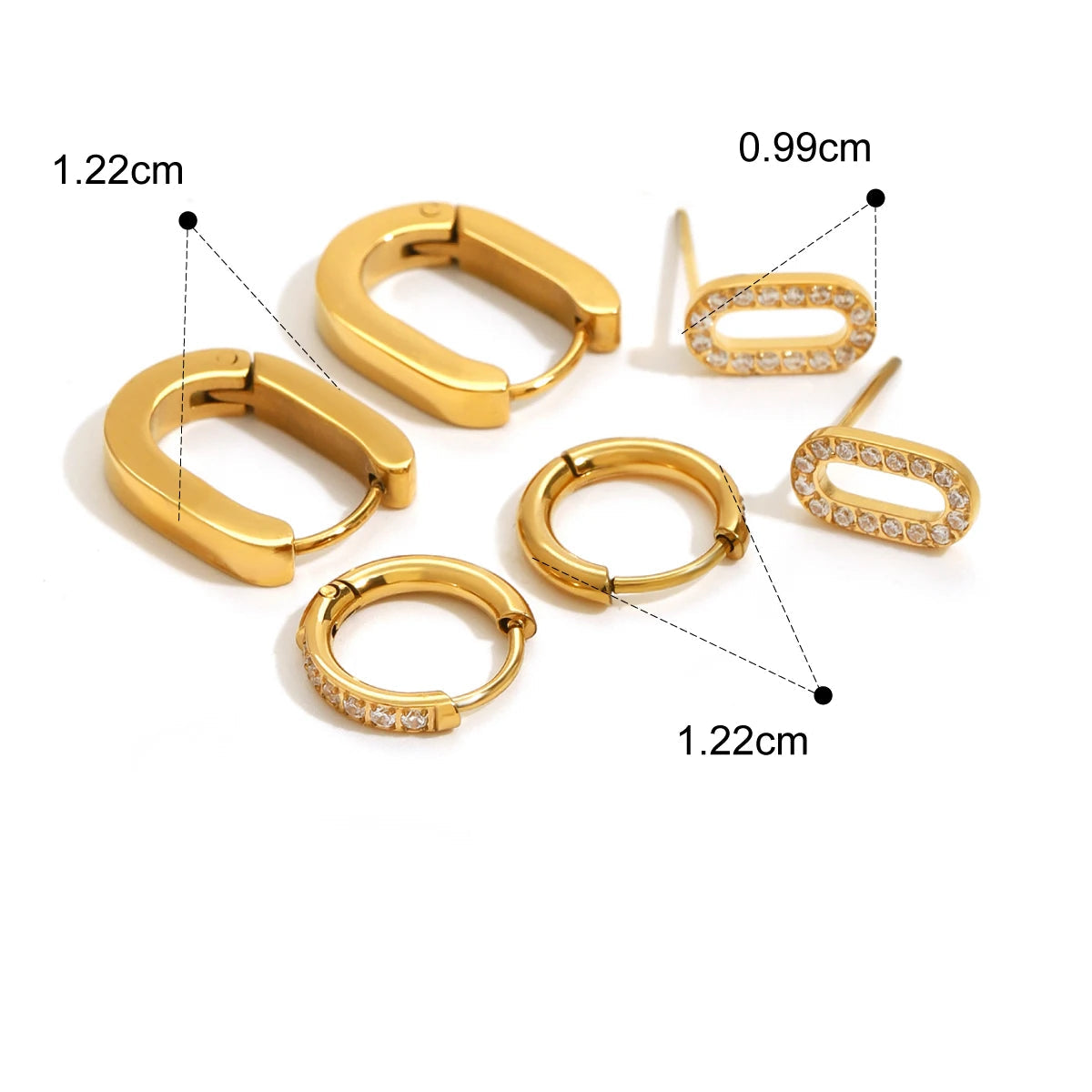 Youthway 18K Gold Stainless Steel White Rhinestone Geometric U-Shaped Stud Earrings for Women anti Allergic Jewelry Set