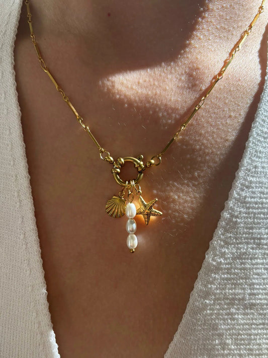 Jewelry Trends 2025 Imitation Pearl Sea Star Shell Stainless Steel Women'S Pendant Choker Necklaces Beach Accessories