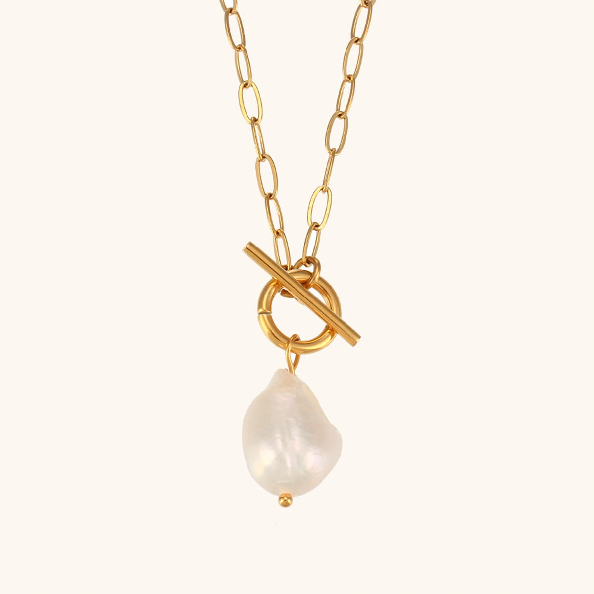 La. Muses Baroque Freshwater Pearl Pendant Stainless Steel Women'S Necklace 18K Gold Plated Fashion Jewelry Gift