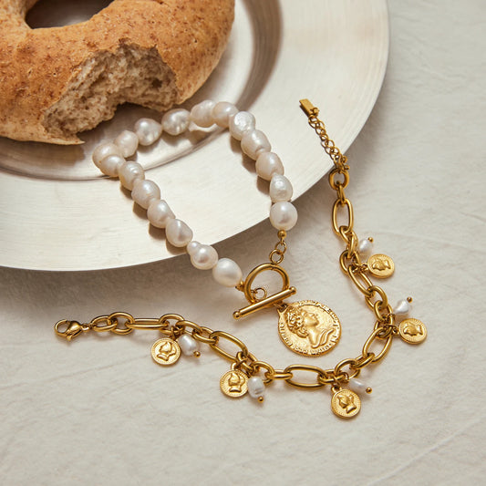 Duo bracelets "Élégance impériale" - Perles & Médaillons dorés