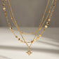 Youthway Rhinestone Star Layered Chain Pendant Necklace Women Stainless Steel Golden Metalic Waterproof Texture Necklace Jewelry