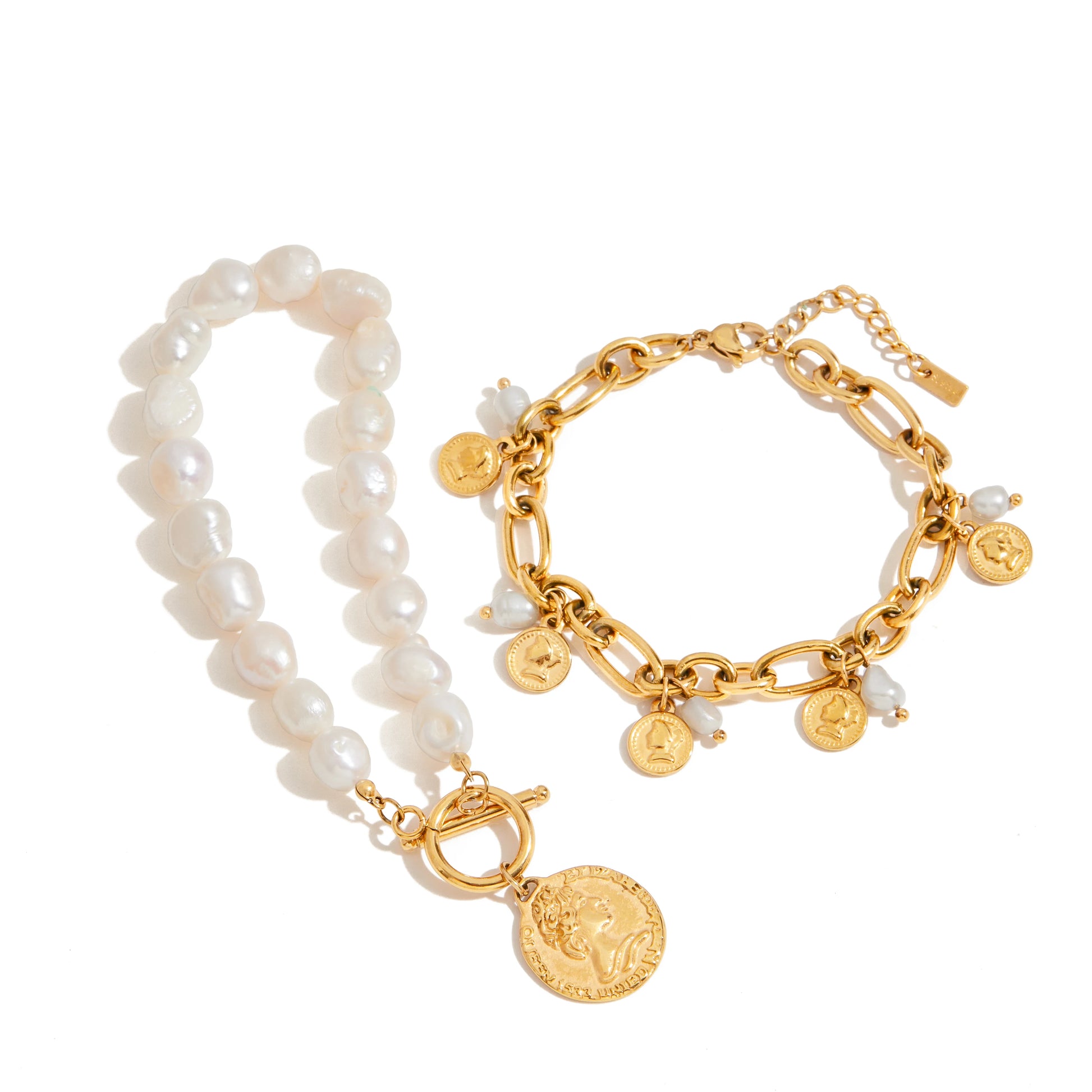 Duo bracelets "Élégance impériale" - Perles & Médaillons dorés