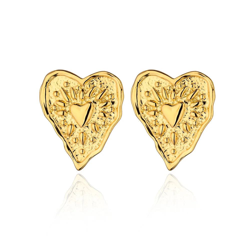 Boucles d’oreilles Cœur doré – Texture irrégulière