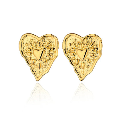 Boucles d’oreilles Cœur doré – Texture irrégulière