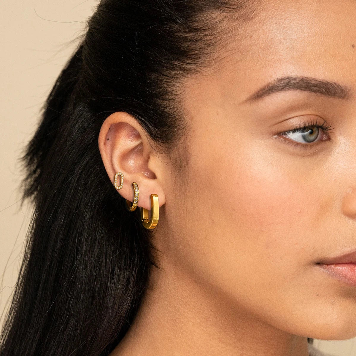 Youthway 18K Gold Stainless Steel White Rhinestone Geometric U-Shaped Stud Earrings for Women anti Allergic Jewelry Set
