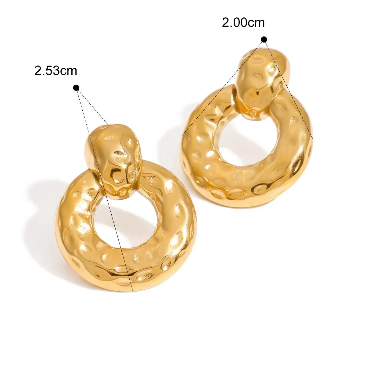 Youthway New Arrival Trendy Gold Plated Stainless Steel Hammer Pattern Geometric Circle Hollow Drop Earrings Women Jewelry Gift