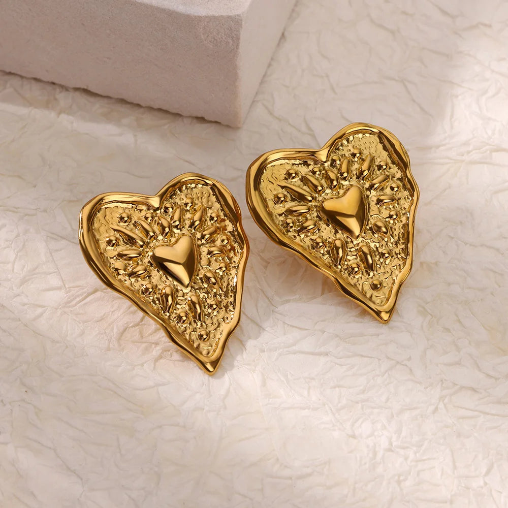 Boucles d’oreilles Cœur doré – Texture irrégulière