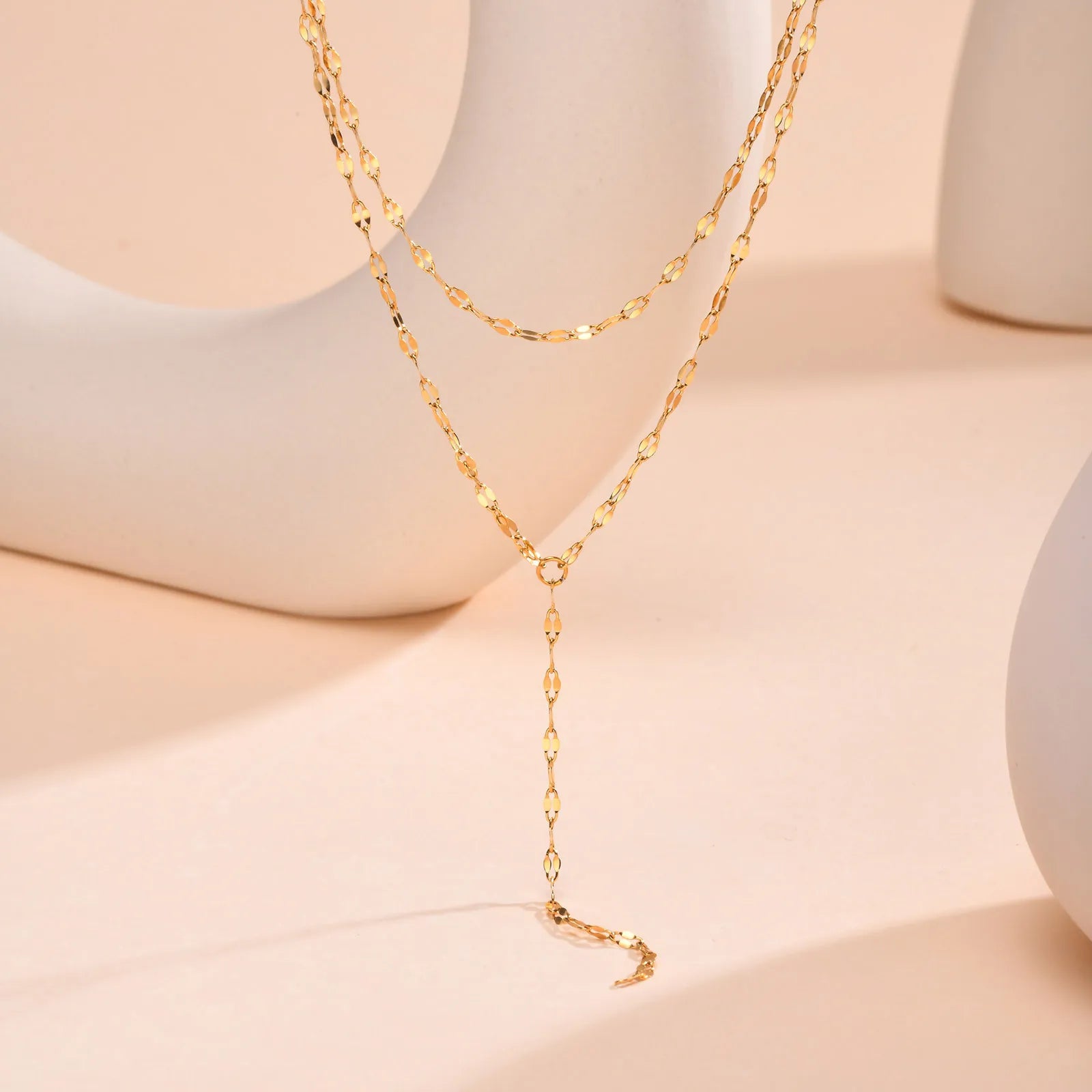 Drop Y Lariat Necklace with Bar Pendant, Stainless Steel Long Chain, Womens Necklaces Trendy
