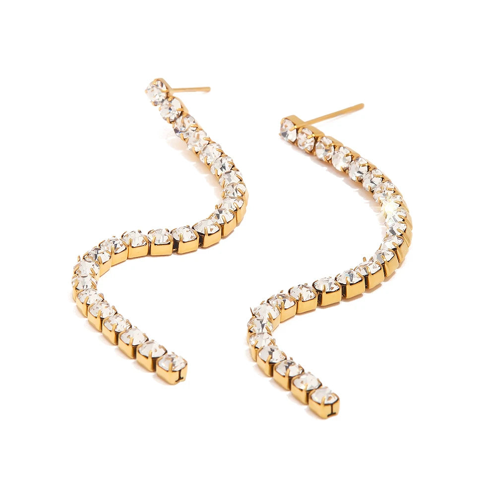 Delicate Simple Shiny White Cubic Zirconia Tassel Dangle Earrings 18K PVD Plated Statement Europe Jewelry Women