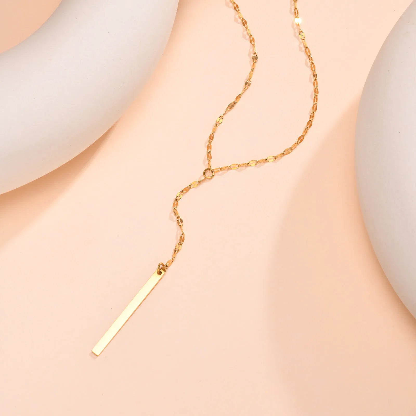 Drop Y Lariat Necklace with Bar Pendant, Stainless Steel Long Chain, Womens Necklaces Trendy