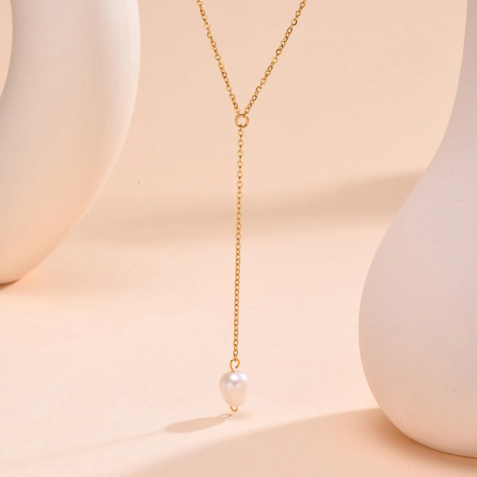 Drop Y Lariat Necklace with Bar Pendant, Stainless Steel Long Chain, Womens Necklaces Trendy
