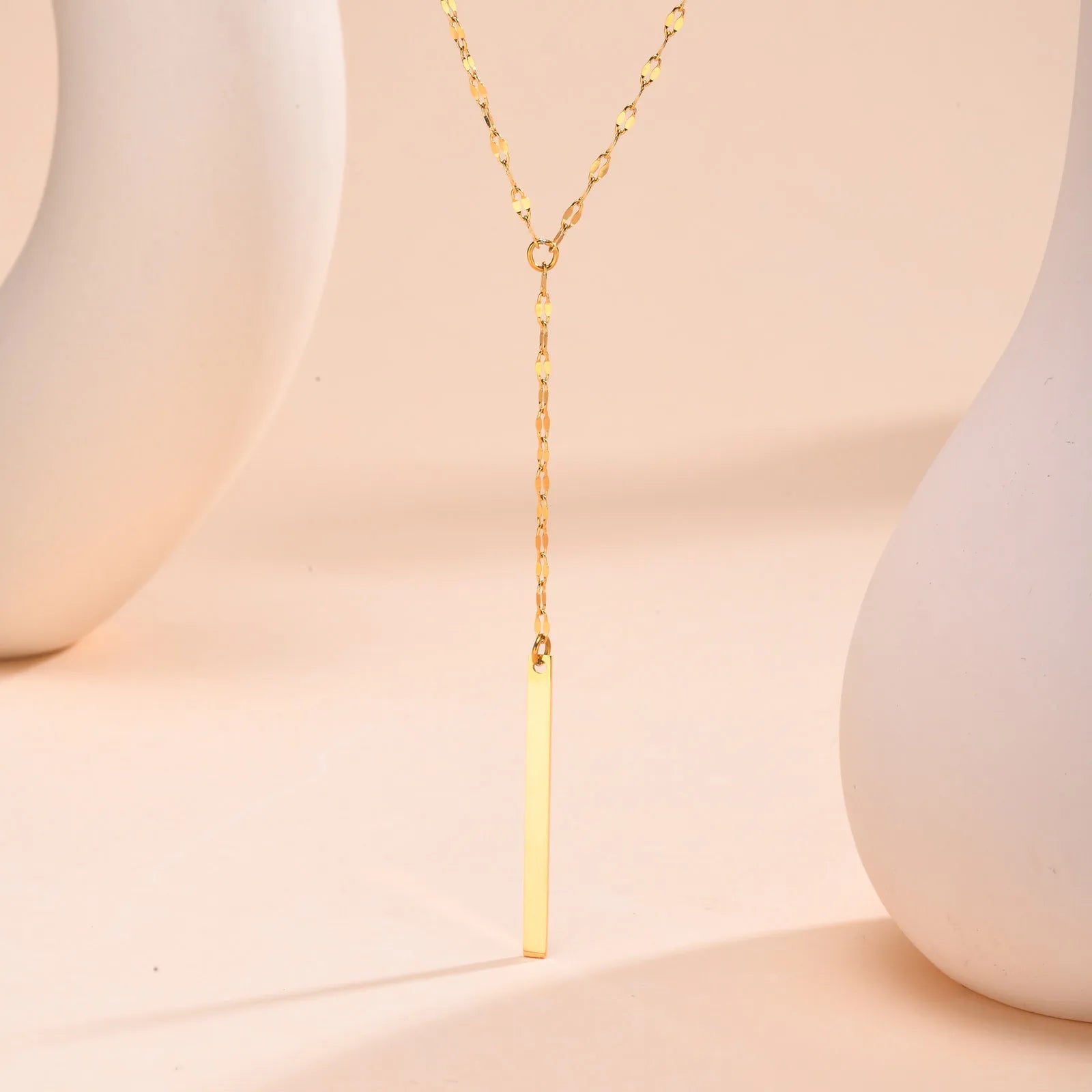 Drop Y Lariat Necklace with Bar Pendant, Stainless Steel Long Chain, Womens Necklaces Trendy