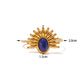 Youthway Vintage Lapis Stainless Steel Metal Golden Open Ring High Quality Charm Texture Stylish Golden Jewelry Women