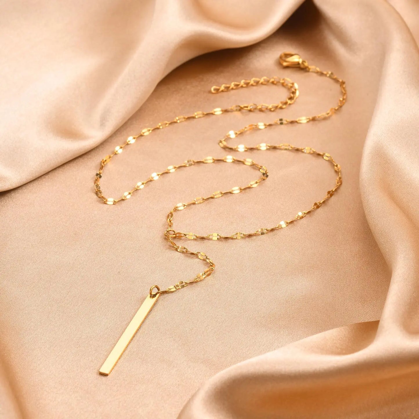 Drop Y Lariat Necklace with Bar Pendant, Stainless Steel Long Chain, Womens Necklaces Trendy