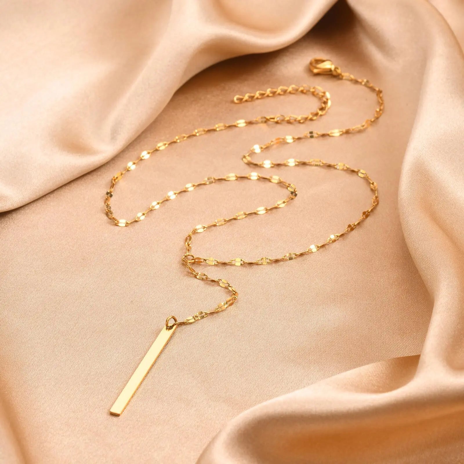 Drop Y Lariat Necklace with Bar Pendant, Stainless Steel Long Chain, Womens Necklaces Trendy